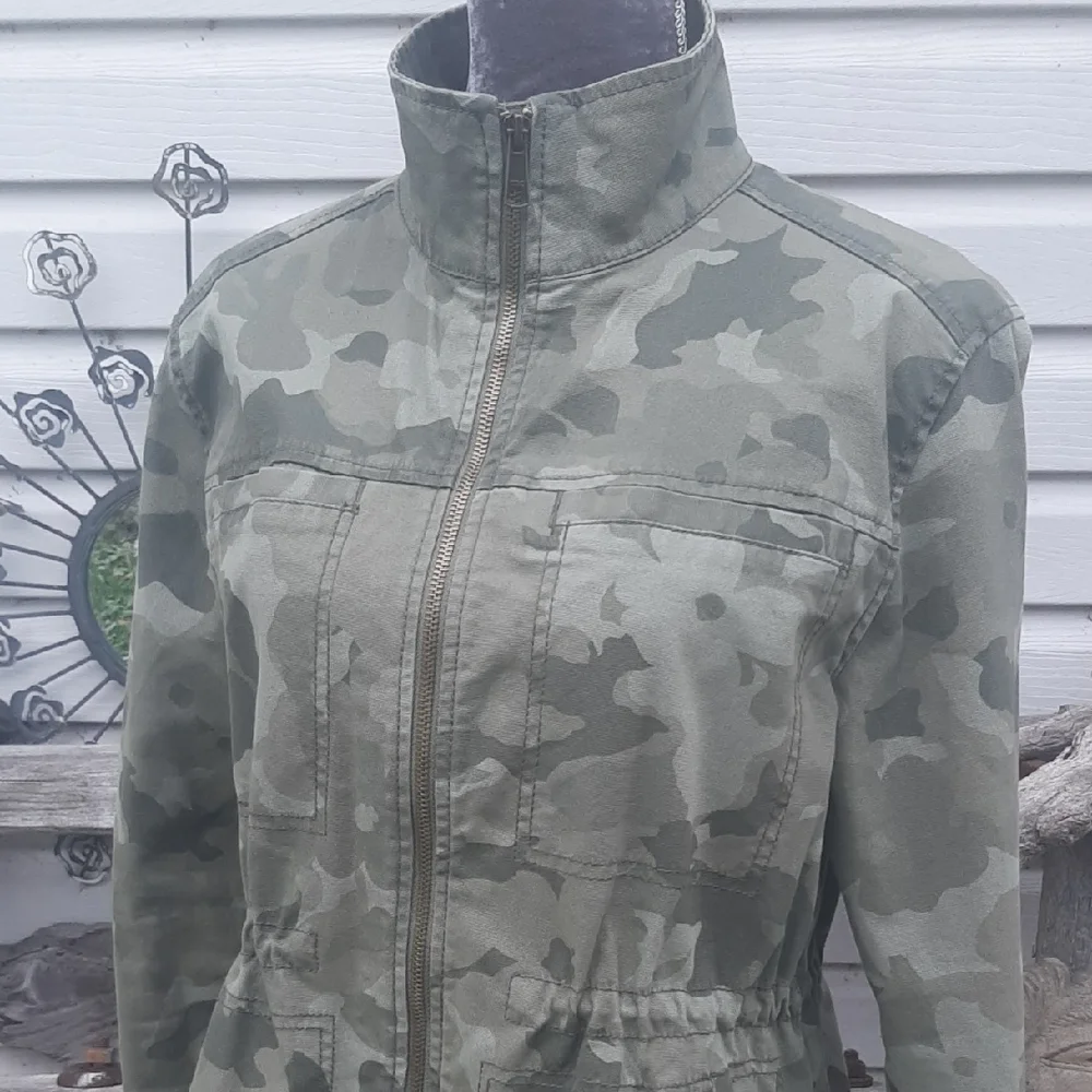 Old🚢Navy Camouflage Full Zippered Snap Snap Pockets Jacket Size M - Picture 2 of 7